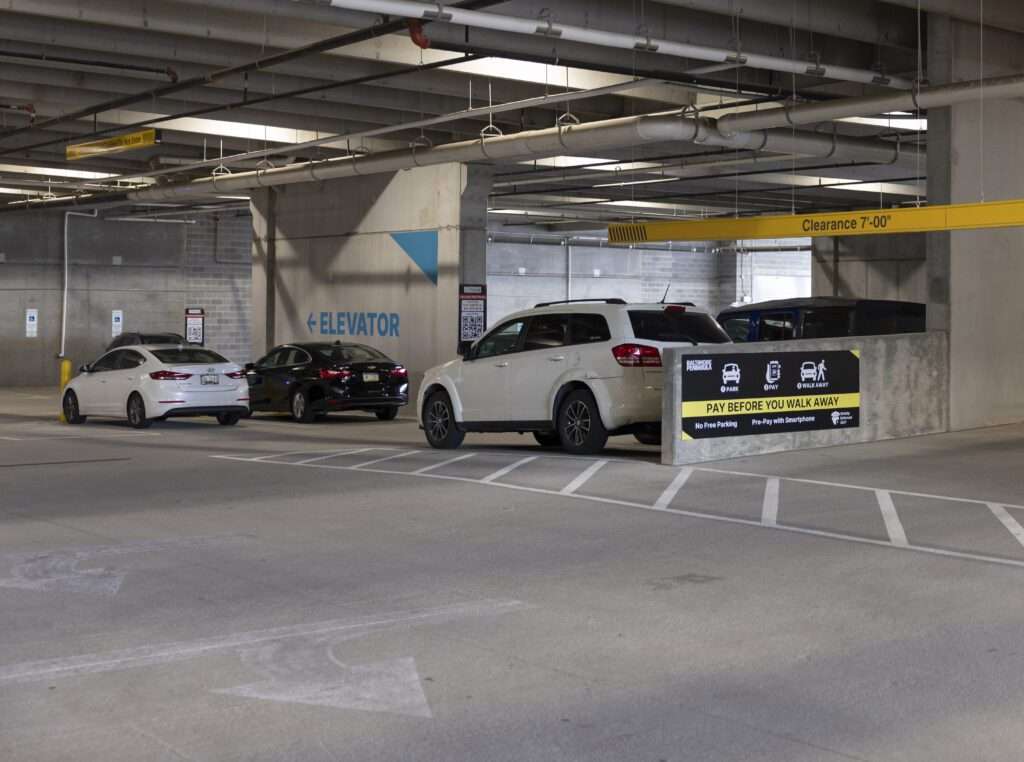 Car parked in SP+ parking garage